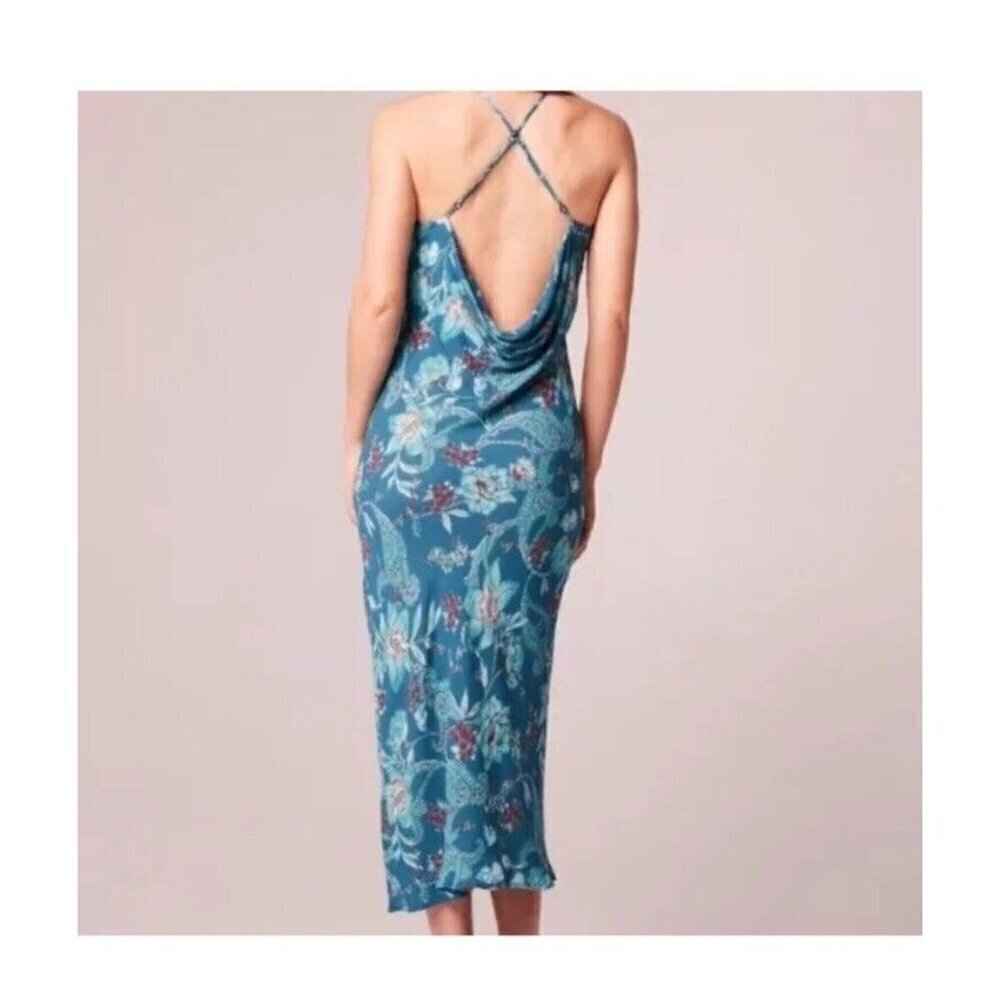 Band of the Free Size L Audette BOG Teal Blue Floral Midi Slip Dress NWT